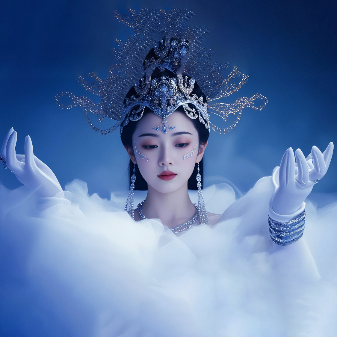 一个AI生成的未来城市街景,高楼林立,空中悬浮着飞行器,街道上有行人和机器人,灯光五彩斑斓,充满科技感
